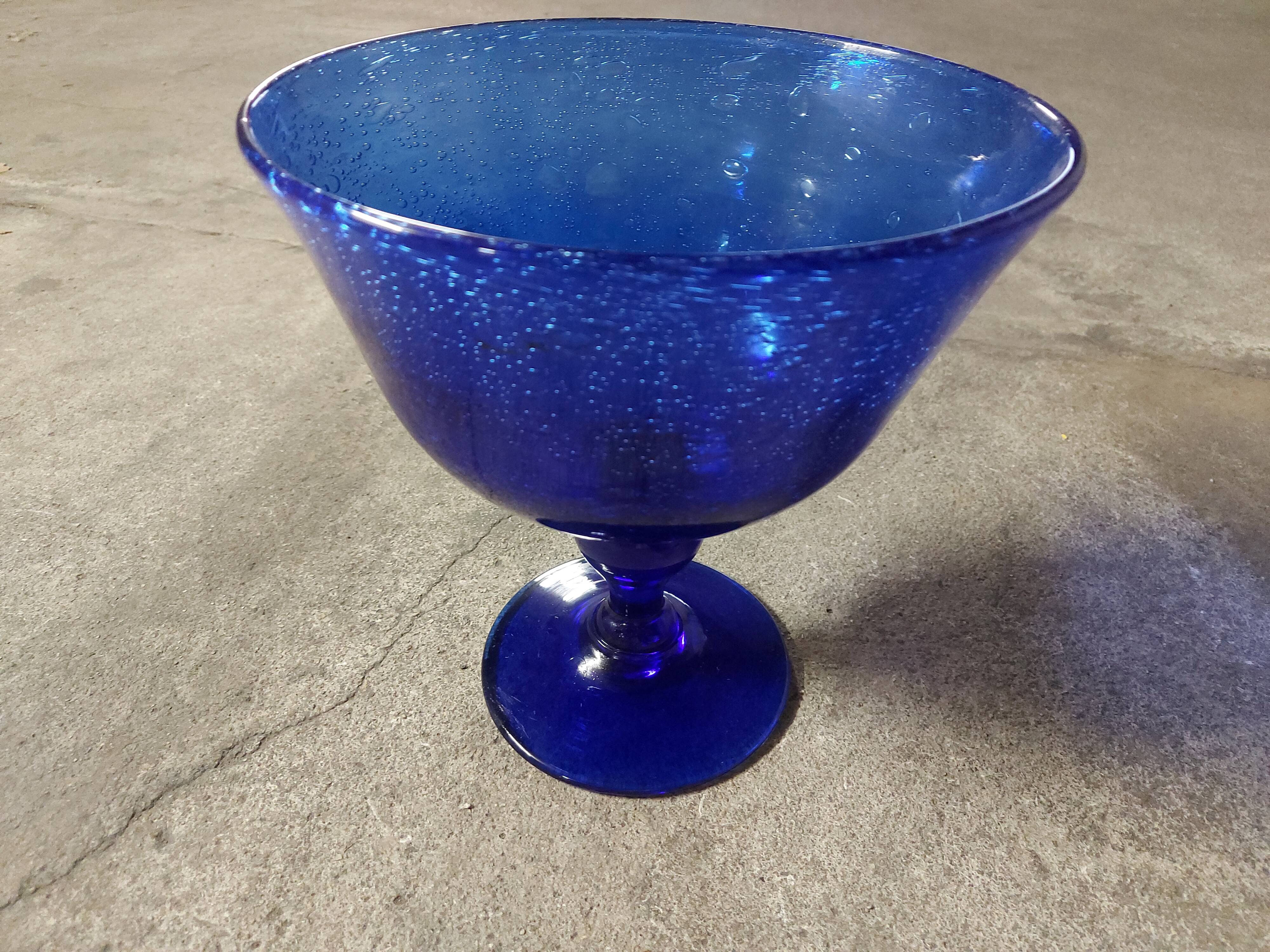 Glass cup of Biot, cobalt blue
