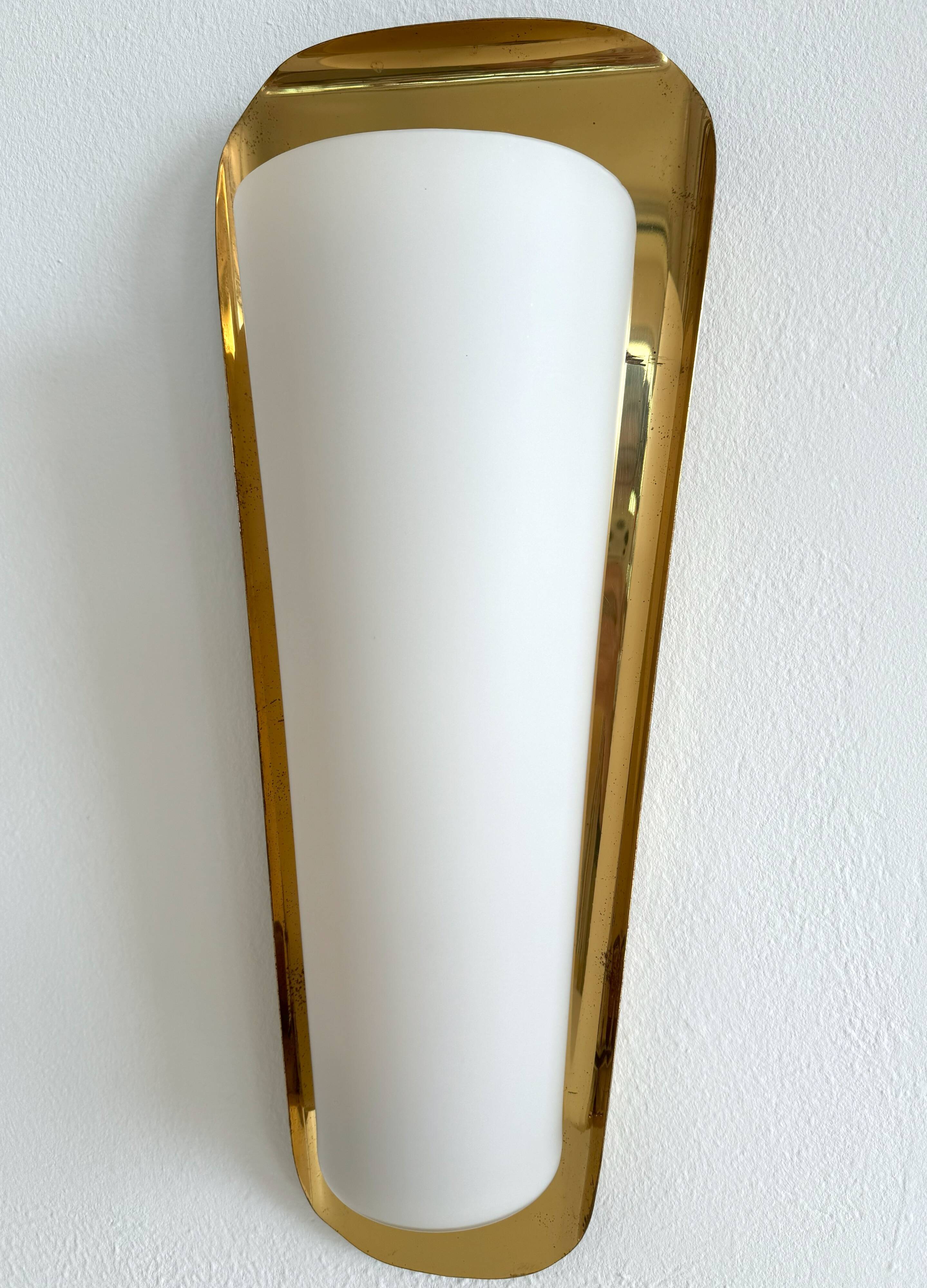 Art Deco Wall Sconces by Vereinigte Werkstätten, Brass & Opaline, 1950