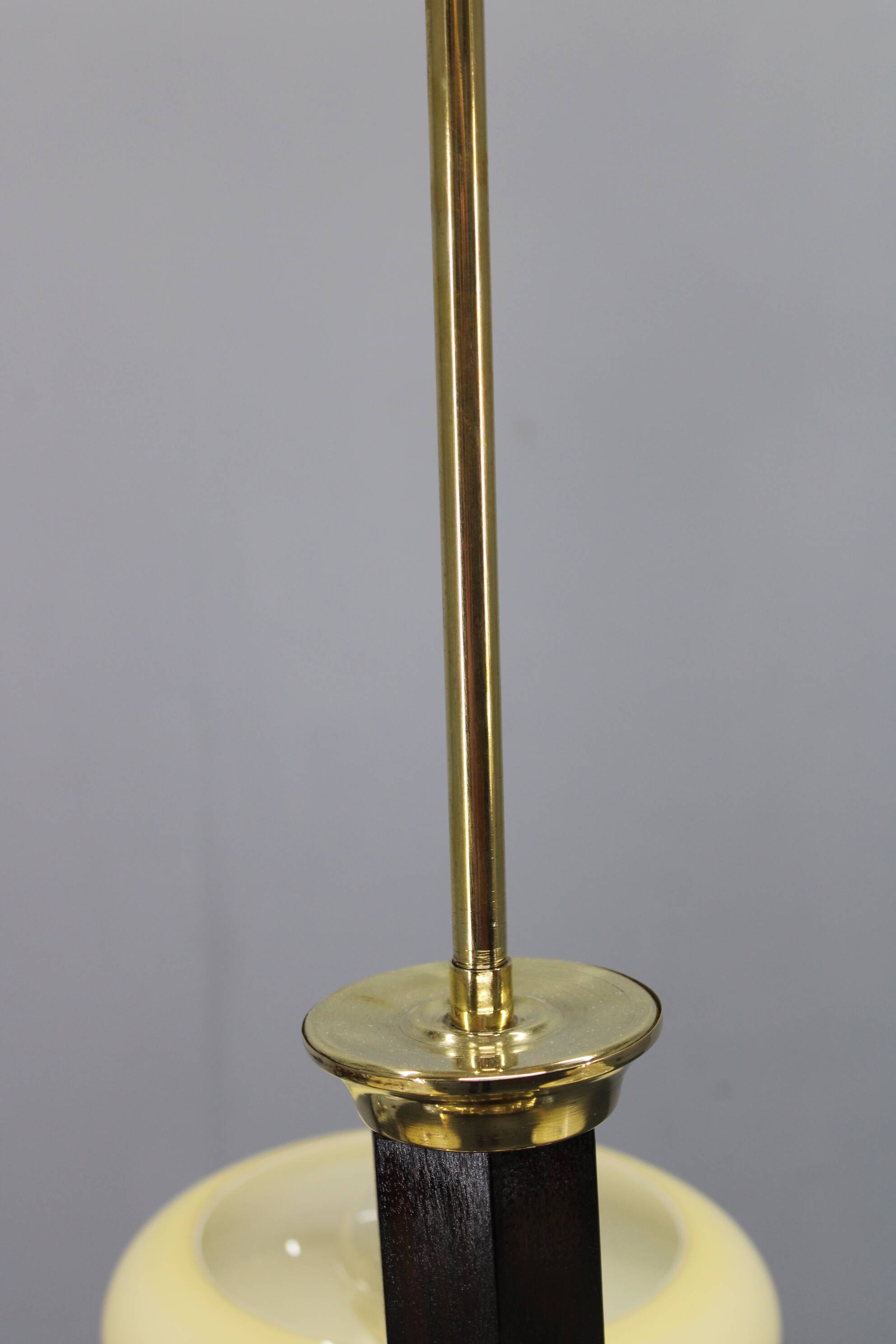 Art Deco brass and wood chandelier with champagne glass, Czechoslovakia 1930s