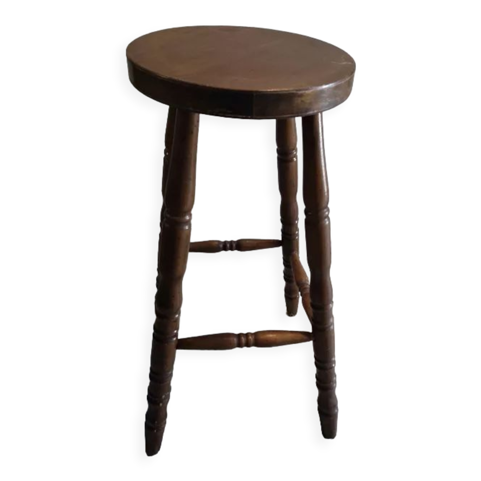Patinated wooden bar top stool round seat