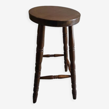 Tabouret haut de bar en bois patiné assise ronde