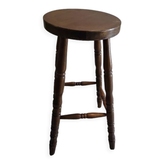 Tabouret haut de bar en bois patiné assise ronde