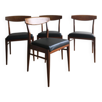 Ensemble de 4 chaises scandinaves en teck et skaï noir des années 1960
