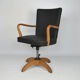 Antique black leather and oak desk chair 1900s, Sweden