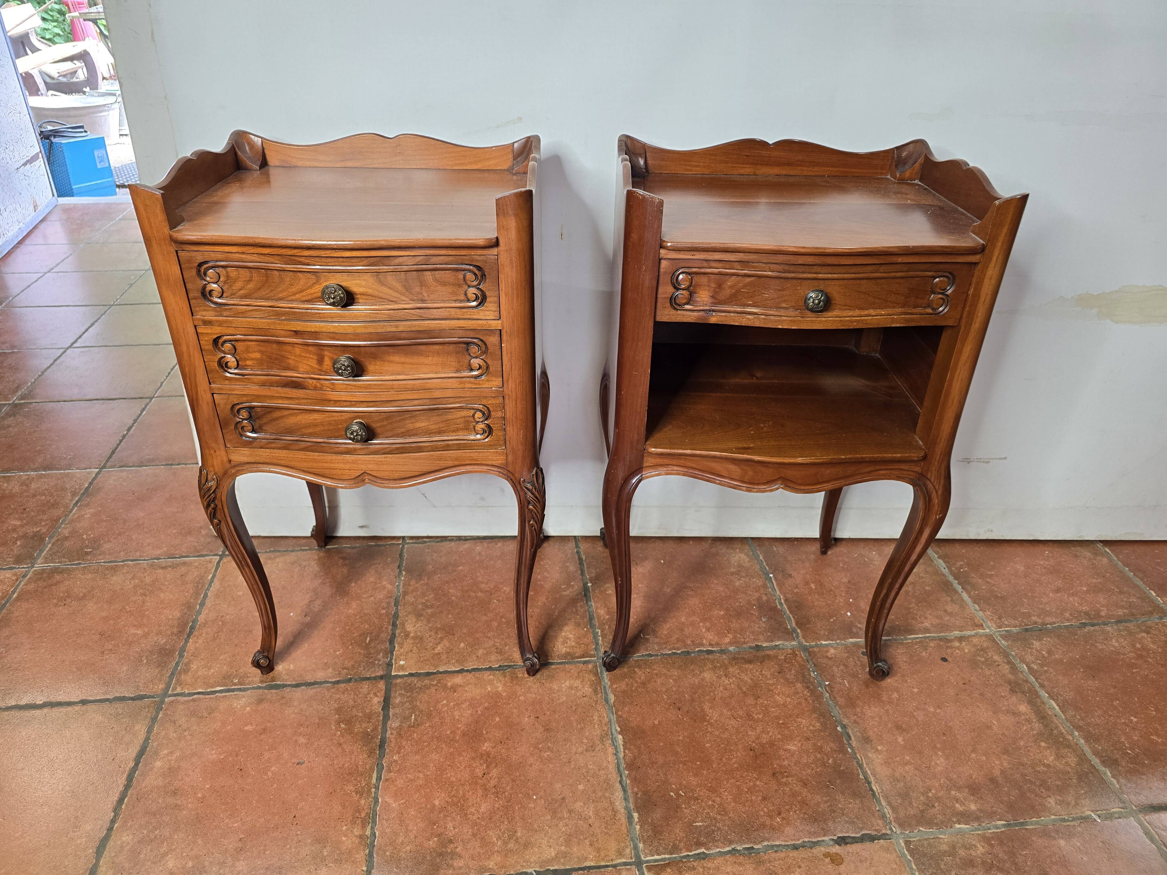 Pair of Louis XV style bedside tables in cherry wood