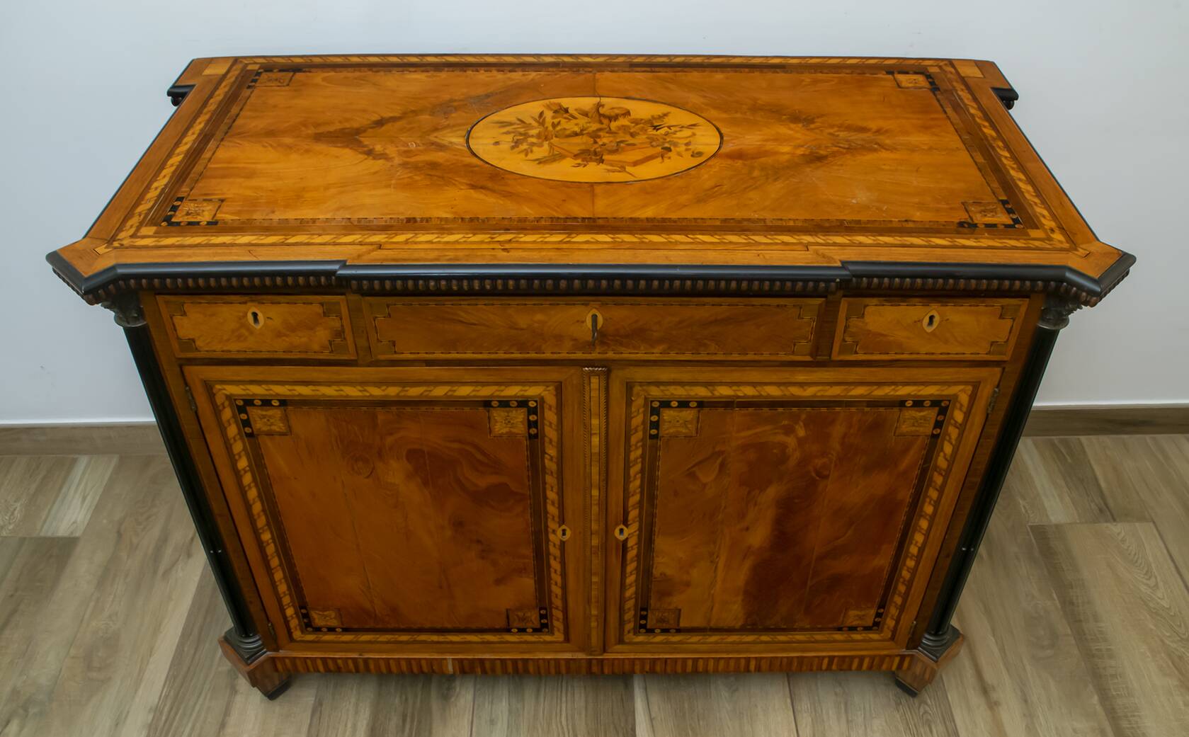 Napoleon III French Sideboard Inlaid with Geometric Floral Motifs, 1850