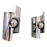 Pair of Space Age wall sconces in chromed metal, 1970