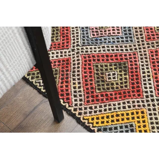 1970s Vintage Turkish Oushak Handmade Wool Cotton Yellow Runner Rug 158x201