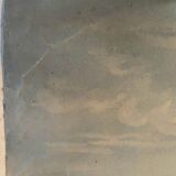 Tableau aquarelle "Paysage avec Abbaye village et pâturage" XIX° siècle