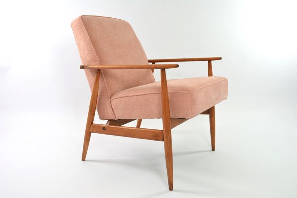 Fauteuil vintage rénové en velours côtelé rose