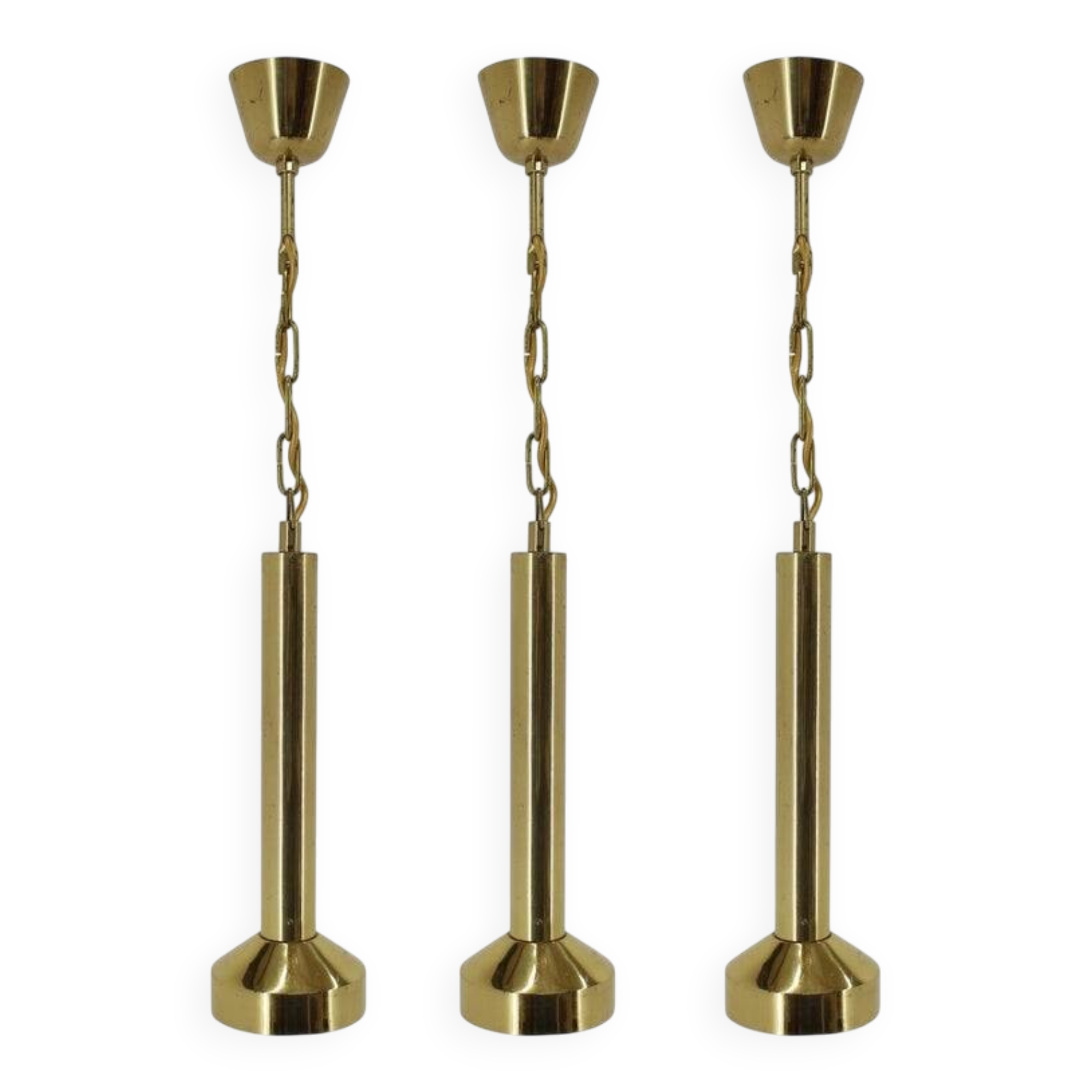 Set of three design small brass midcentury pendants, 1970s