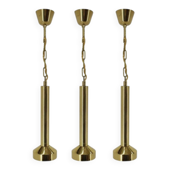 Set of three design small brass midcentury pendants, 1970s