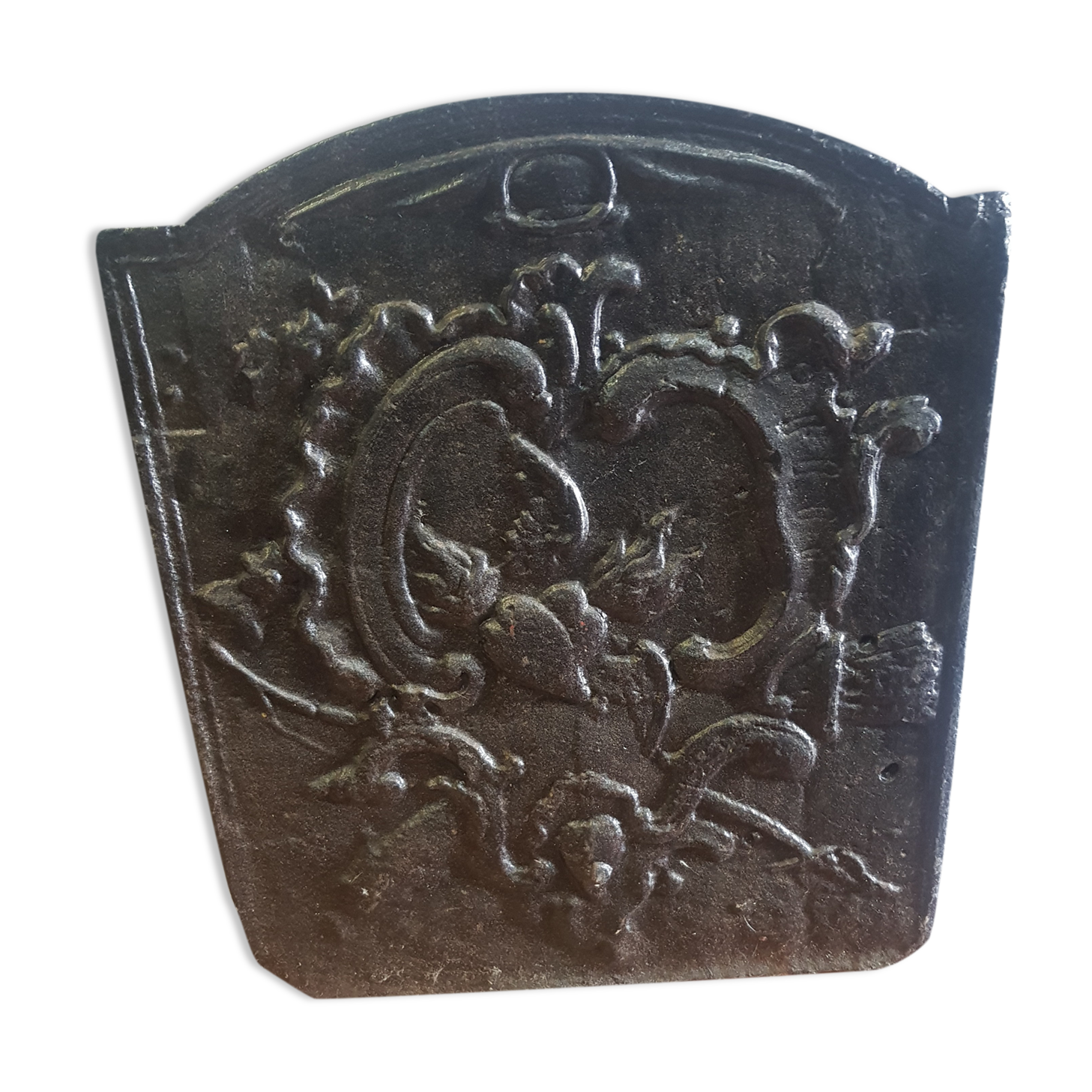 Plaque de cheminée ancienne en fonte