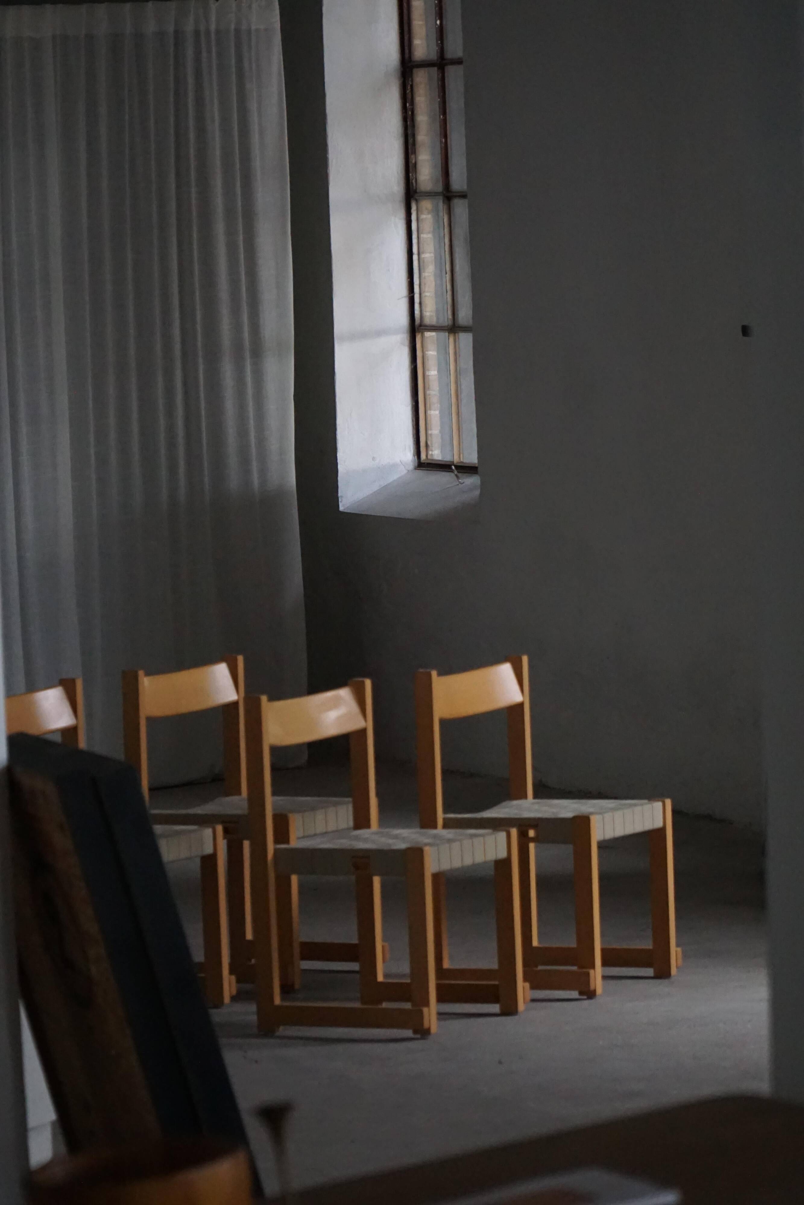 Hans J. Wegner, 'Koldinghus' chairs in beech with woven seat, set of 6, 1988