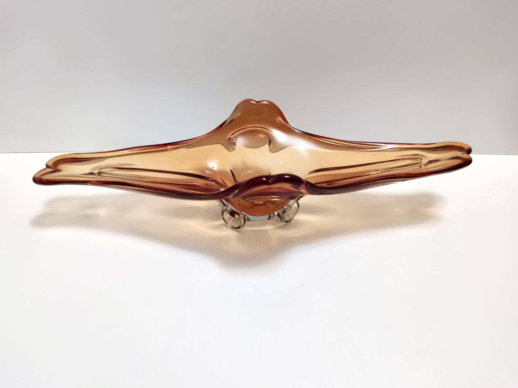 Vintage rusty orange sommerso murano glass bowl / centerpiece, italy