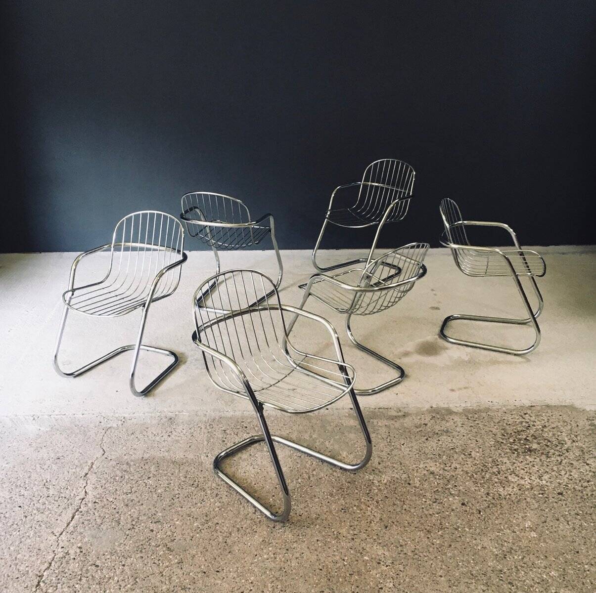 Mid-Century Modern Chrome Dining Chairs by Gastone Rinaldi, Italy, 1970s, Set of 6