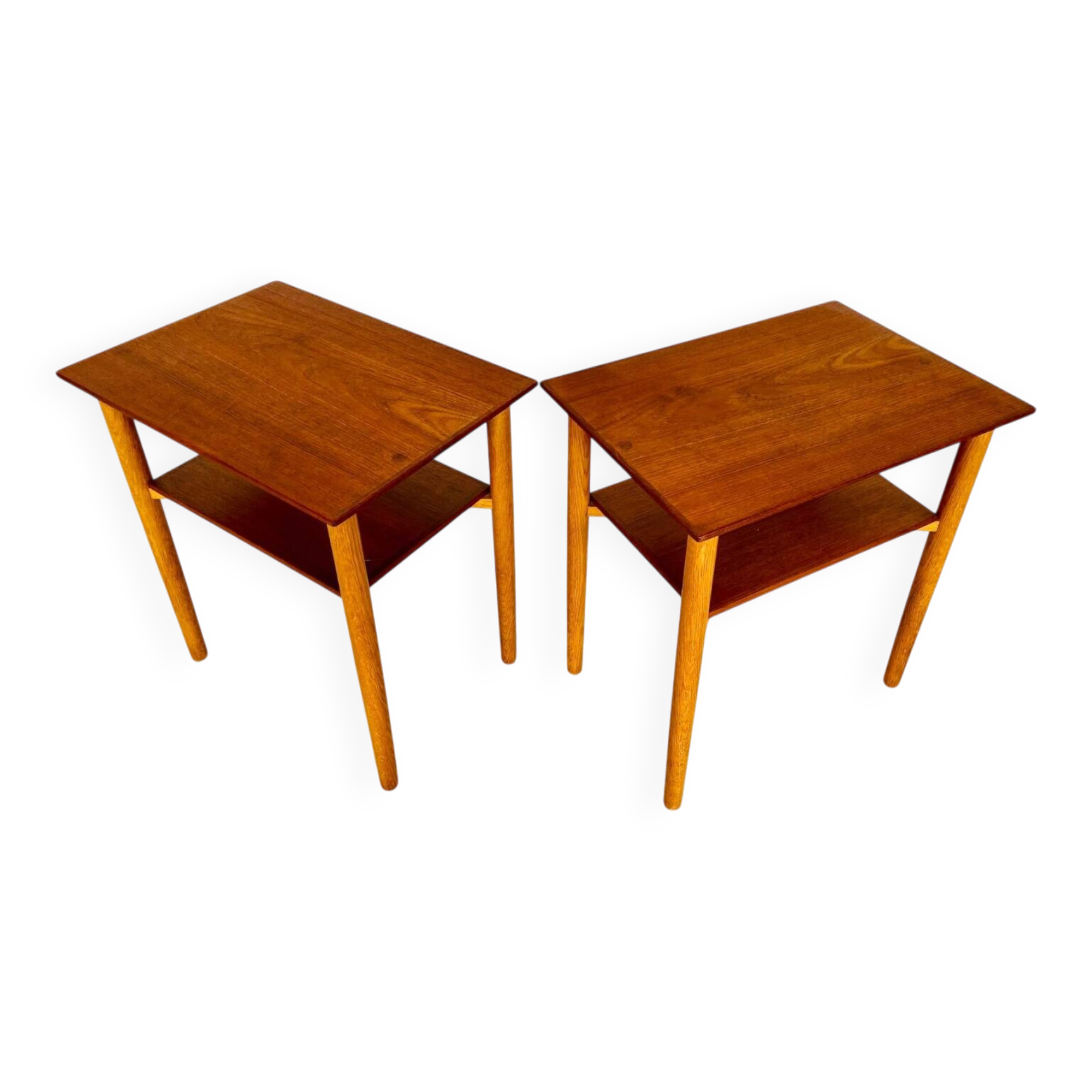 Tables de chevet vintage danoises en teck et chêne du milieu du siècle par Næstved Møbelfabrik