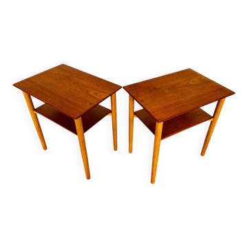 Vintage Danish mid-century teak and oak bedside tables by Næstved Møbelfabrik