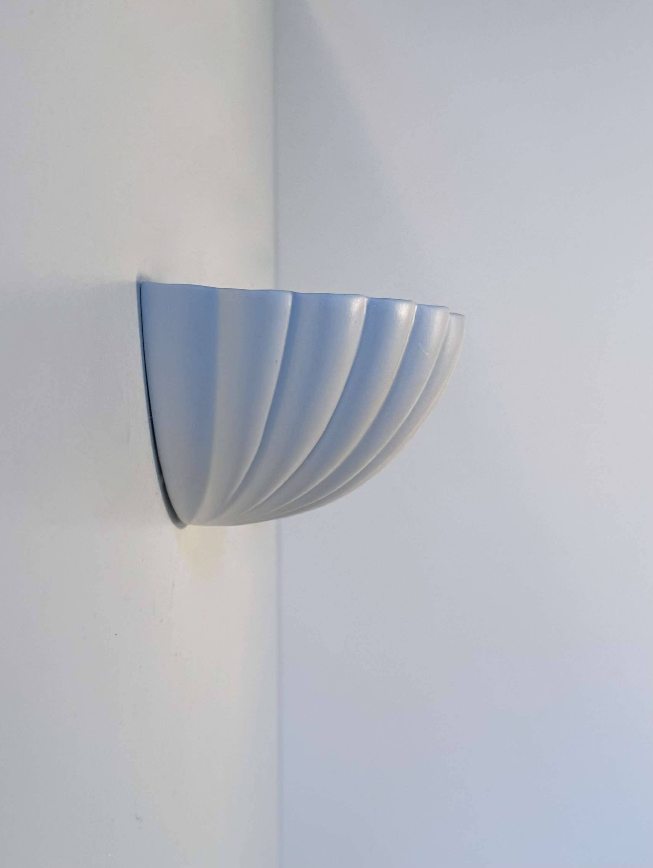 Pair of vintage shell wall lights, matte white, France 1970