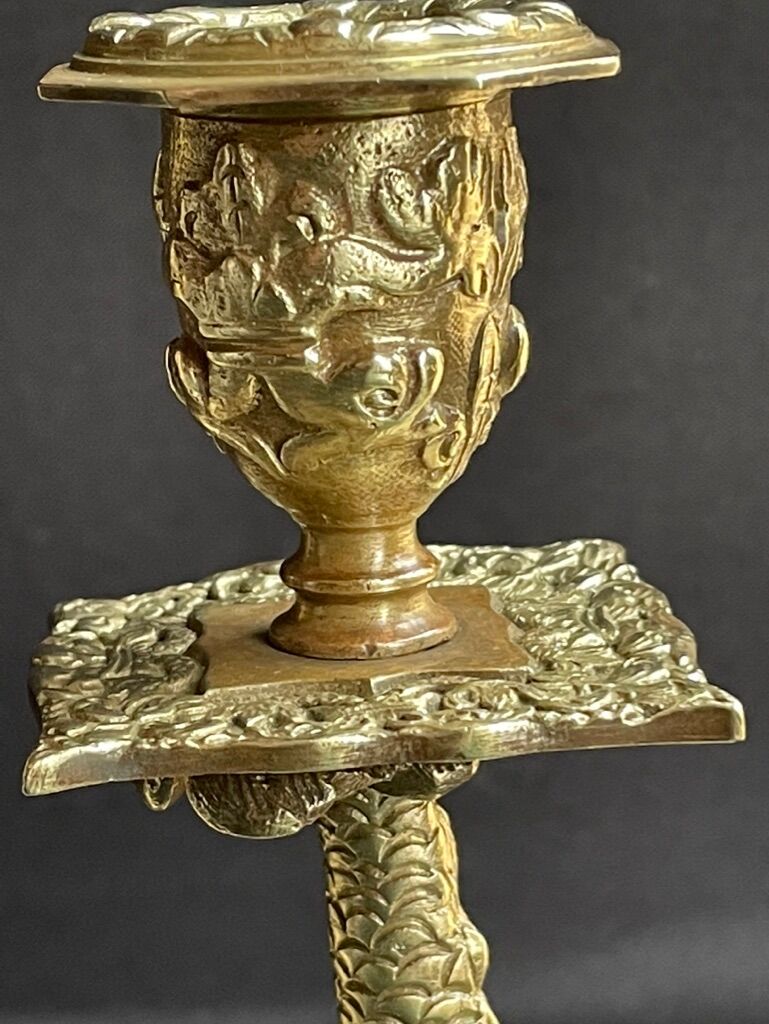 Pair of Napoleon III candle holders - Louis XIV style - Bronze (gilded)