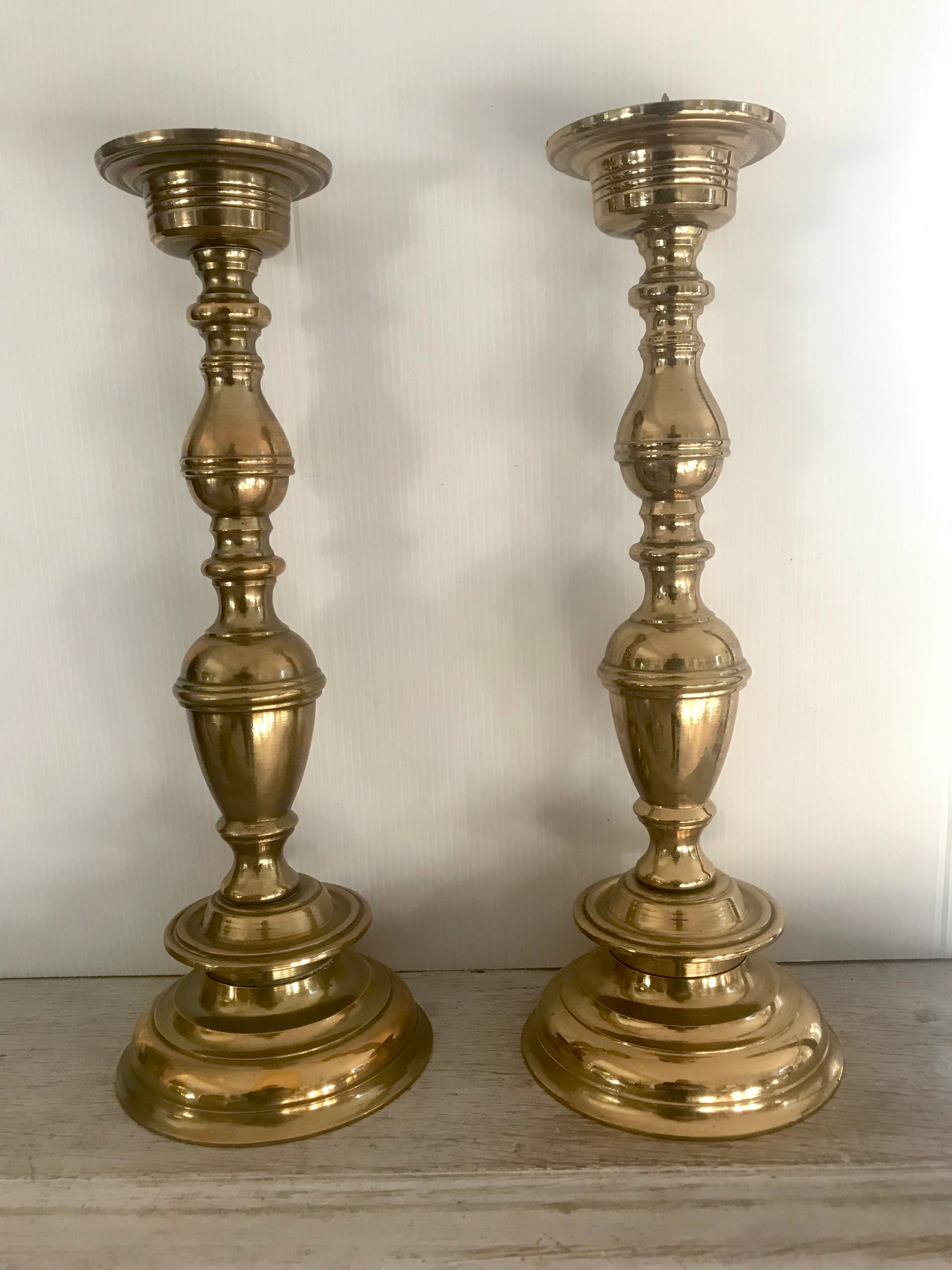 Pair of brass candle holders XIXth 31cm