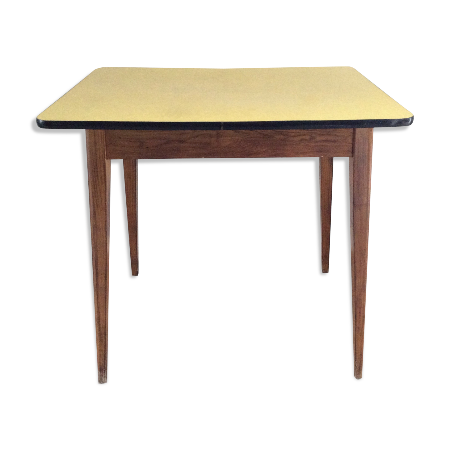 Wooden kitchen table and yellow formica
