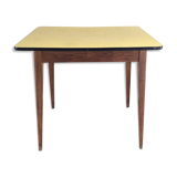 Table de cuisine en bois et formica jaune