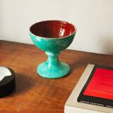 Cup on a pedestal or chalice in cloudy lagoon green glazed terracotta