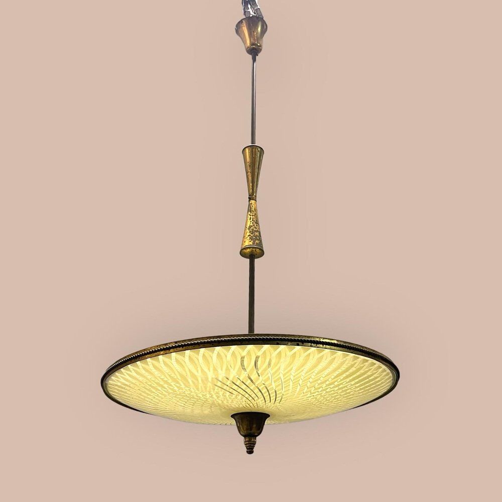 Vintage Bronze & Glass Light Pendant Light, 1950s