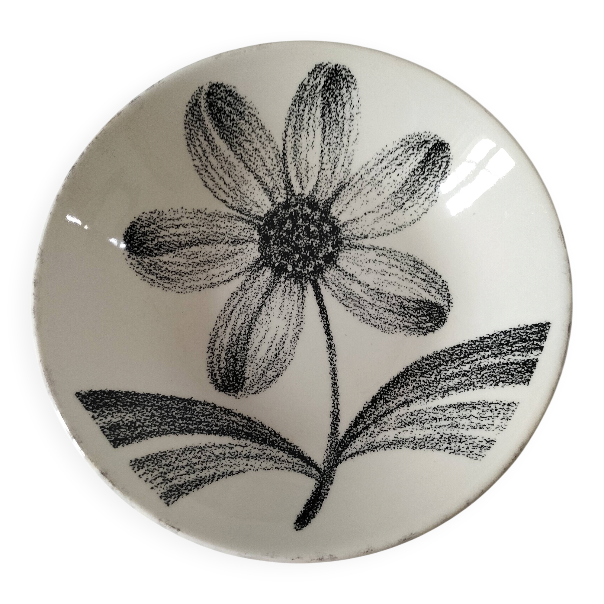Graphic flower black & white deep plate Gien