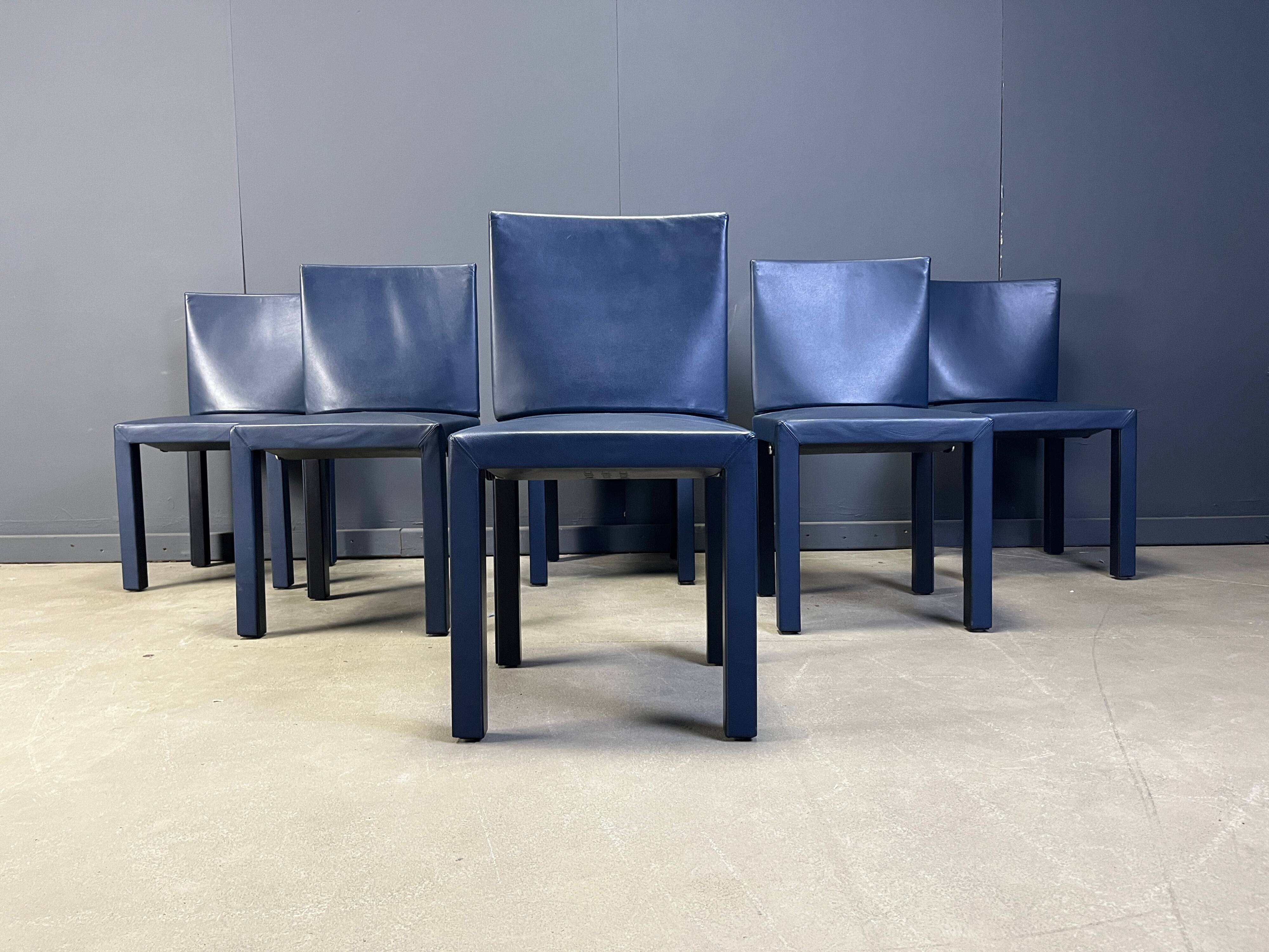Set of 6 blue Arcadia dining chairs by Paolo Piva for B&B Italia, 1980s