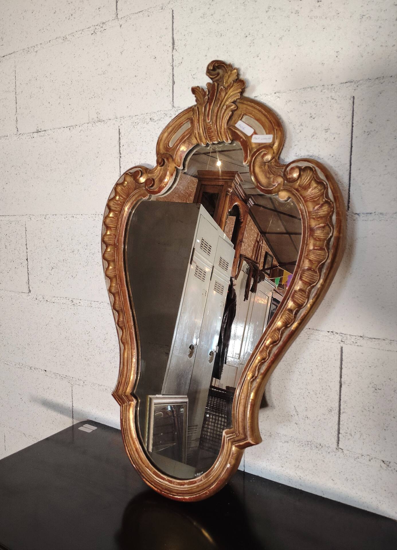 Rococo Style Mirror in Gilded Wood with Sculpted Pediment