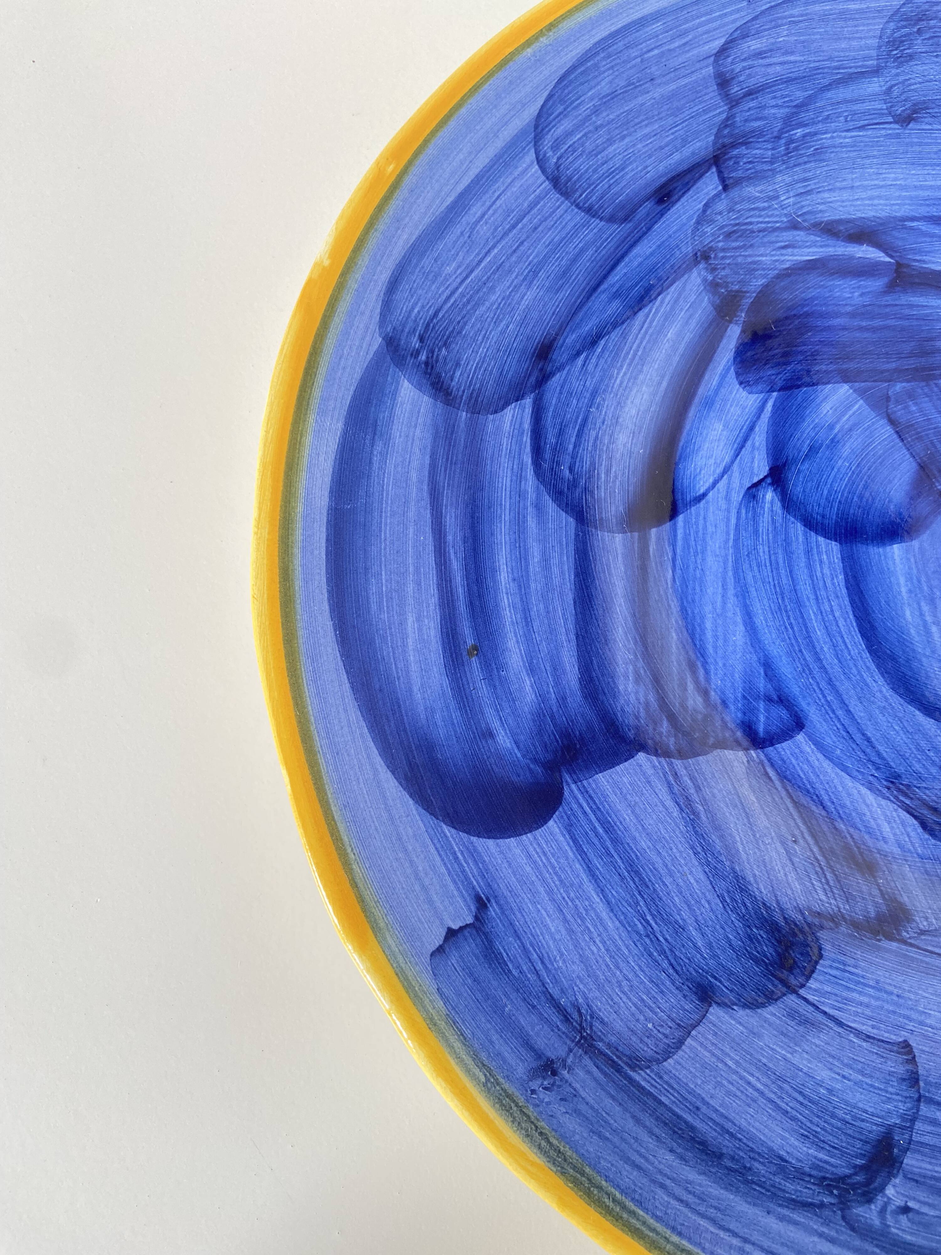 Large Vintage Blue Plate Greek Mediterranean Style - hand painted