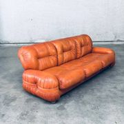 Mid-Century Modern Italian Leather 3 Seat Sofa, 1970s