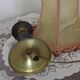 French Empire Style Green & Gold Brass Candlestick Table Lamp & Hide Shade
