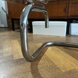 1970s design coffee table in rectangular glass with chrome legs