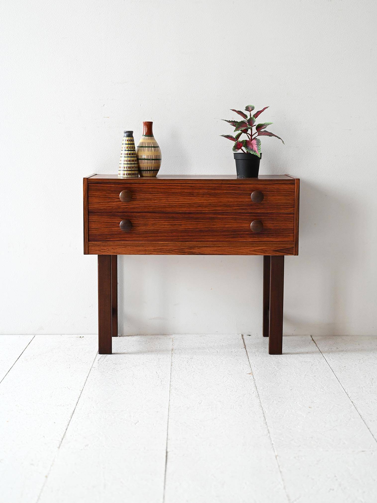 Vintage Scandinavian Rosewood Nightstand with Two Drawers