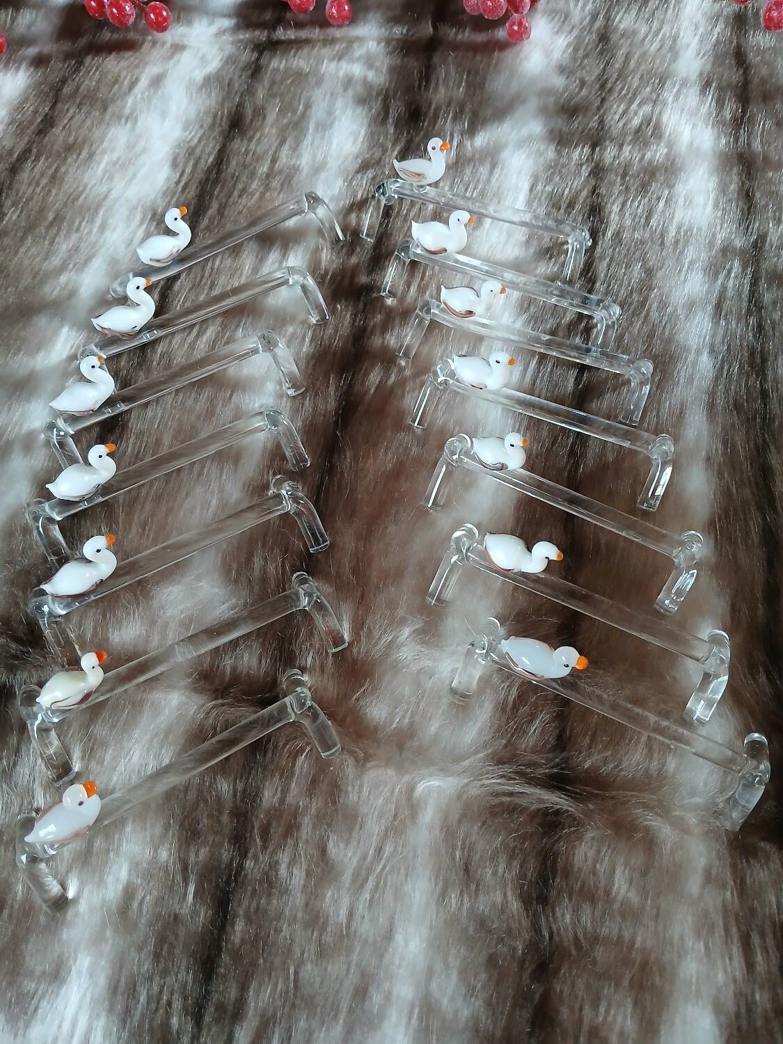14 antique glass knife rests / ducks