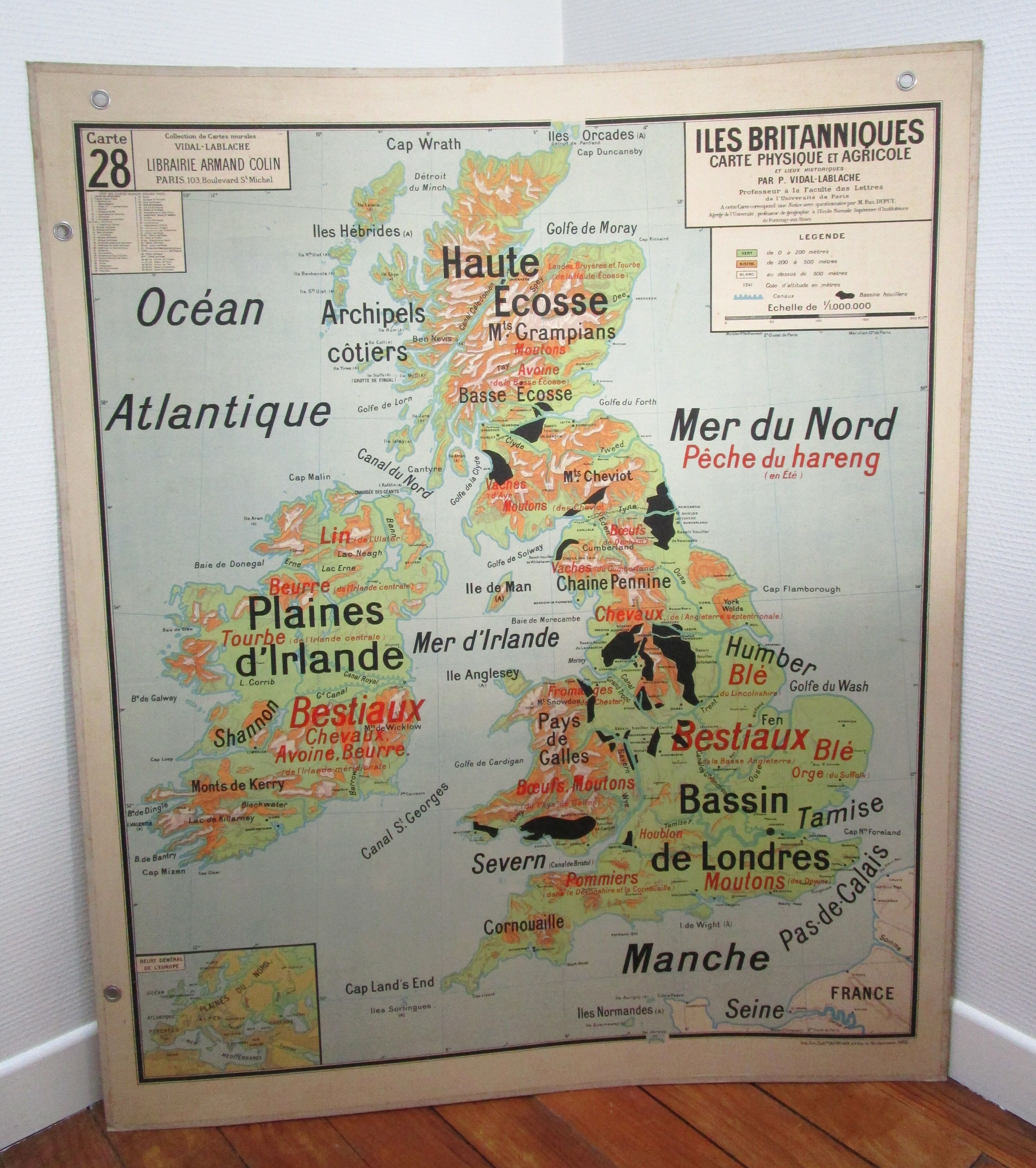 Map British Islands United Kingdom vidal lablache 60s