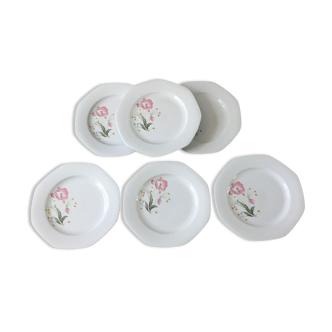 6 assiettes à dessert vintage en porcelaine