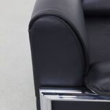 Fauteuil de salon postmoderne en cuir et chrome, années 1980
