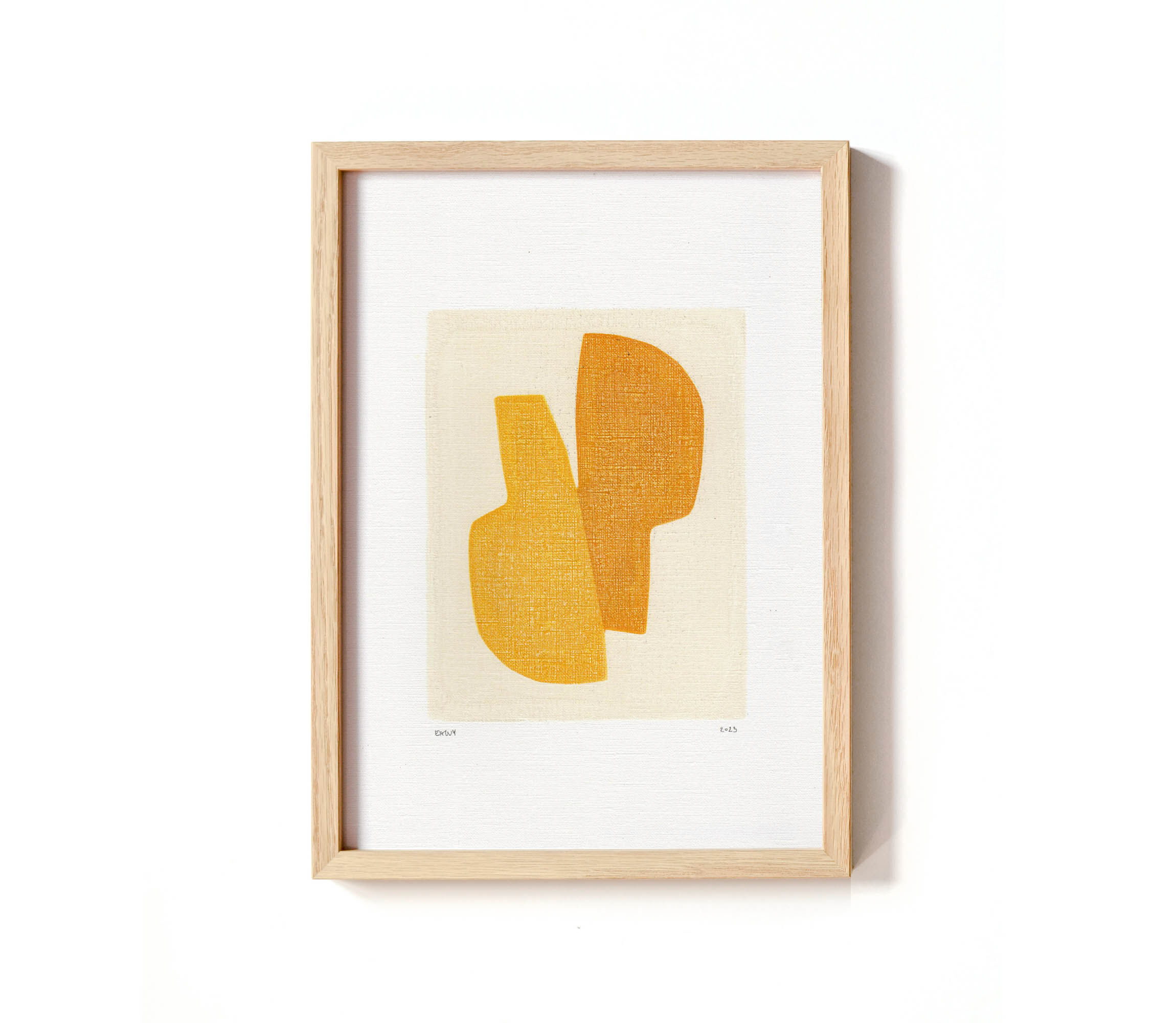 Series of 4 paintings on paper - yellow abstract compositions - signed Eawy