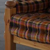 Brutalist lounge chair in solid pine, Swedish modern, made in the 1970s.