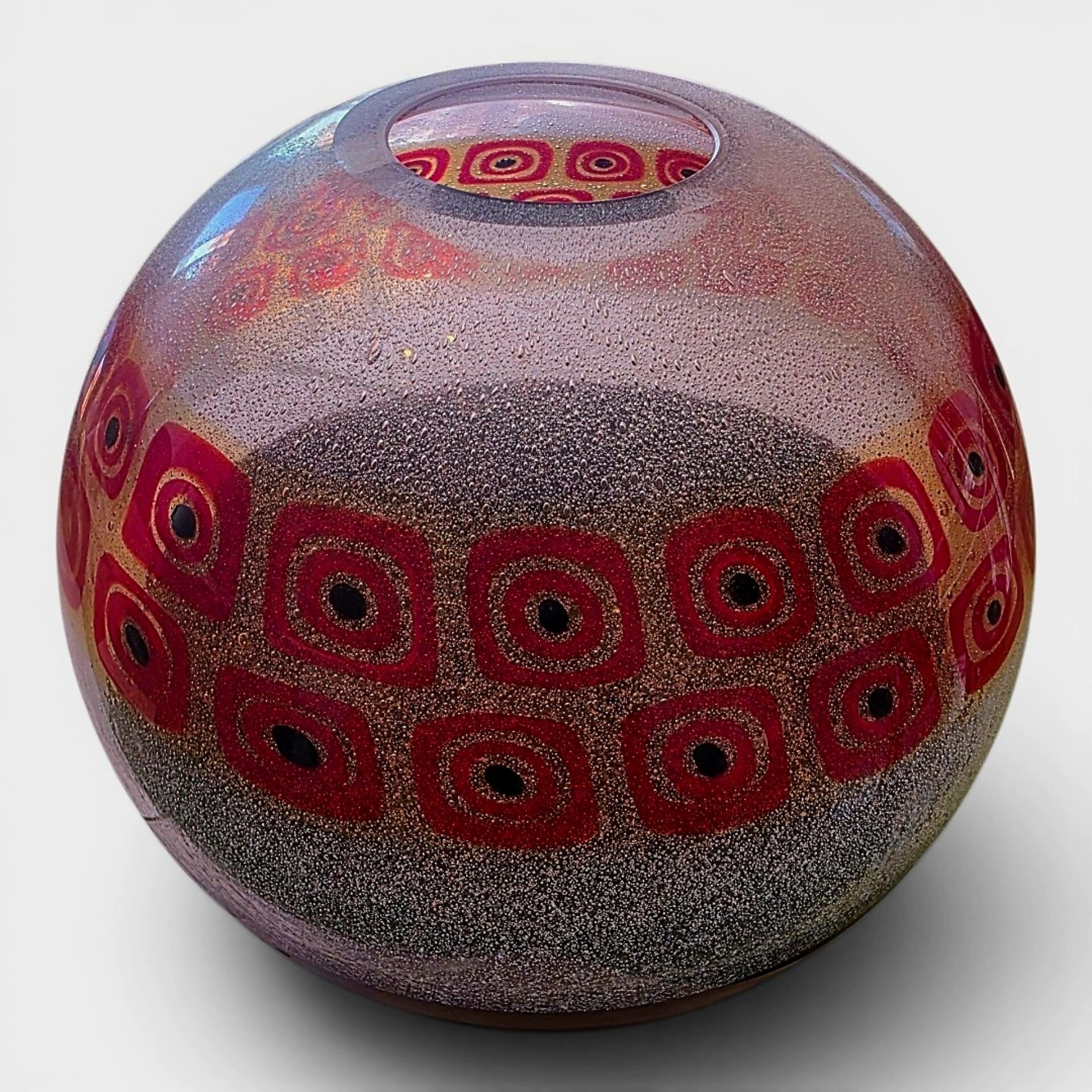 Murano blown glass vase – "Murrines" decoration and Bullicante effect