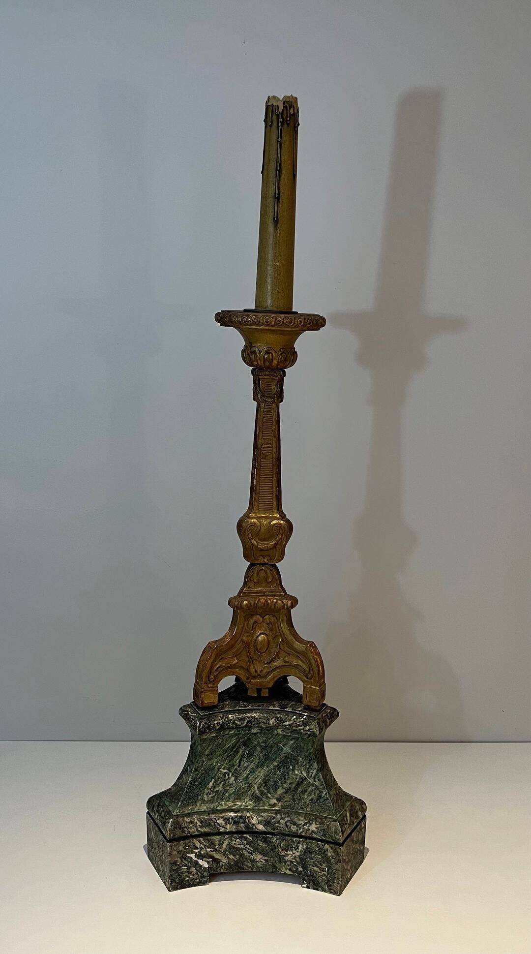 Large Gilded Carved Wooden Candelabrum on Patinated Base, French Work, v