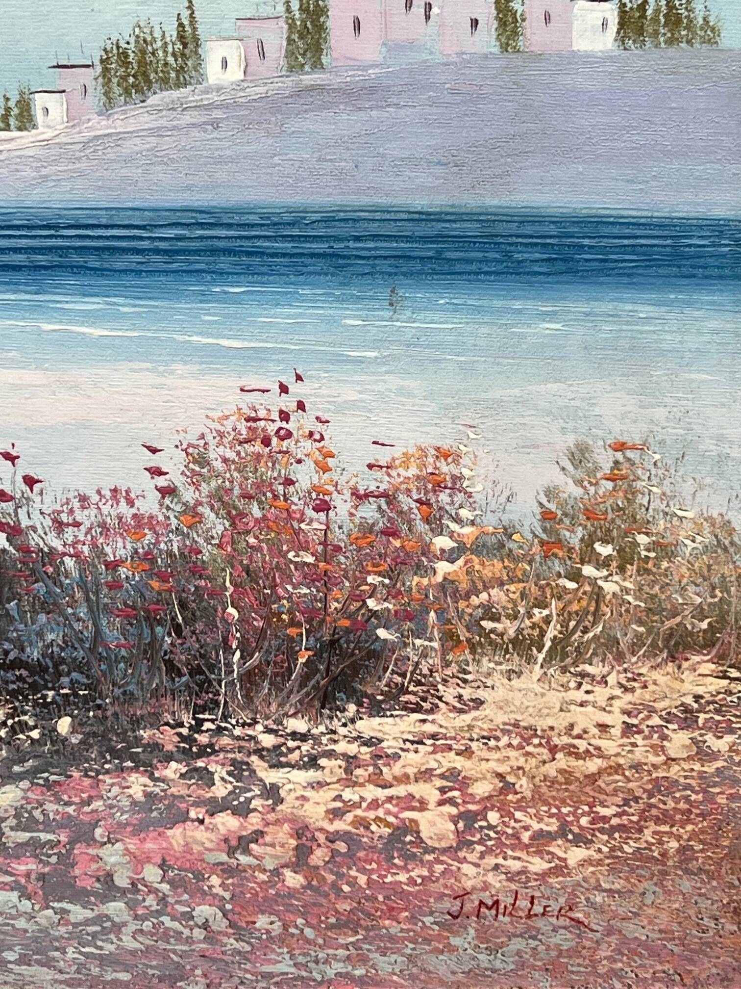 J. Miller. "Riverside Walk." Oil on canvas. Impressionism.