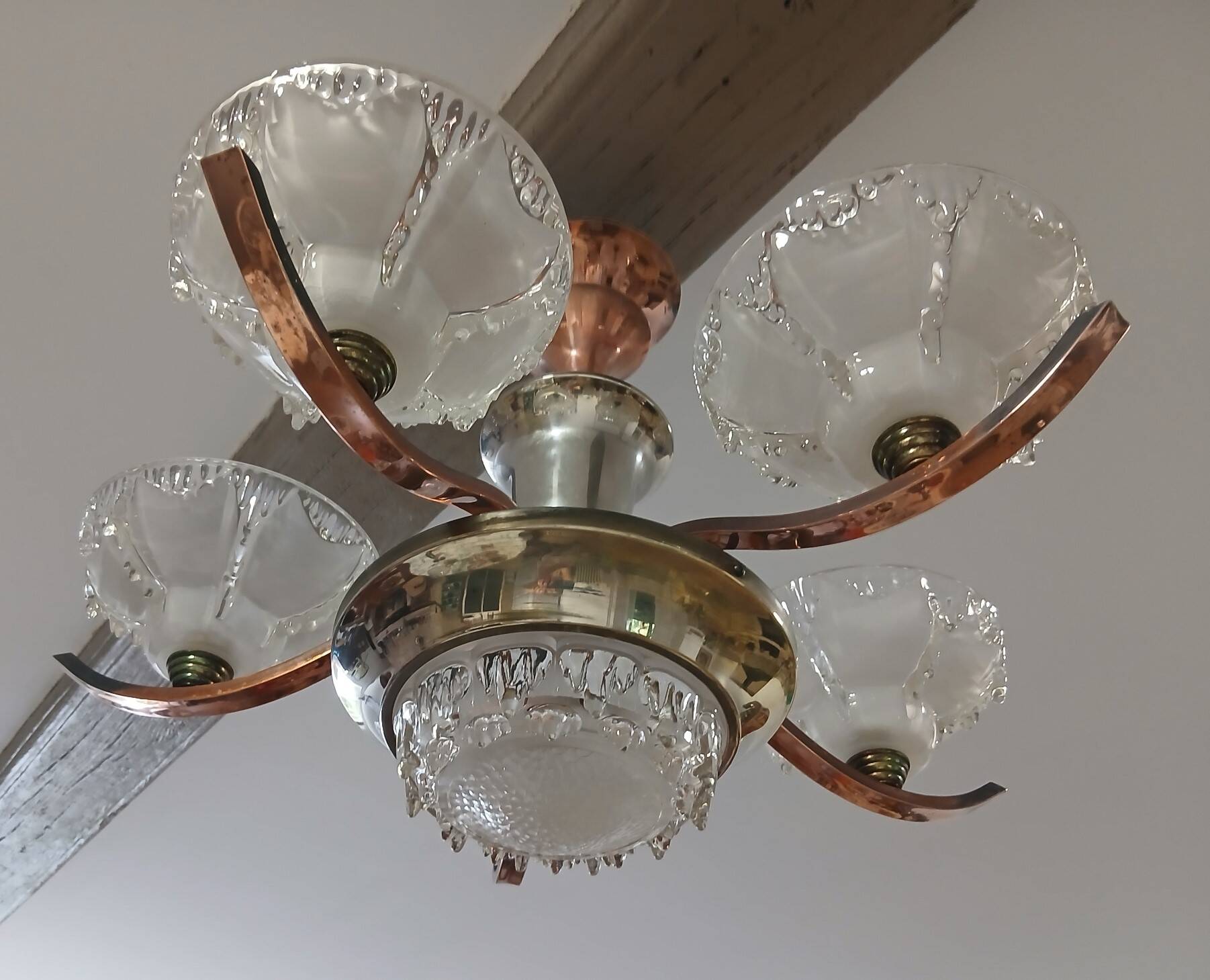 Art Deco glass suspension light signed Ezan