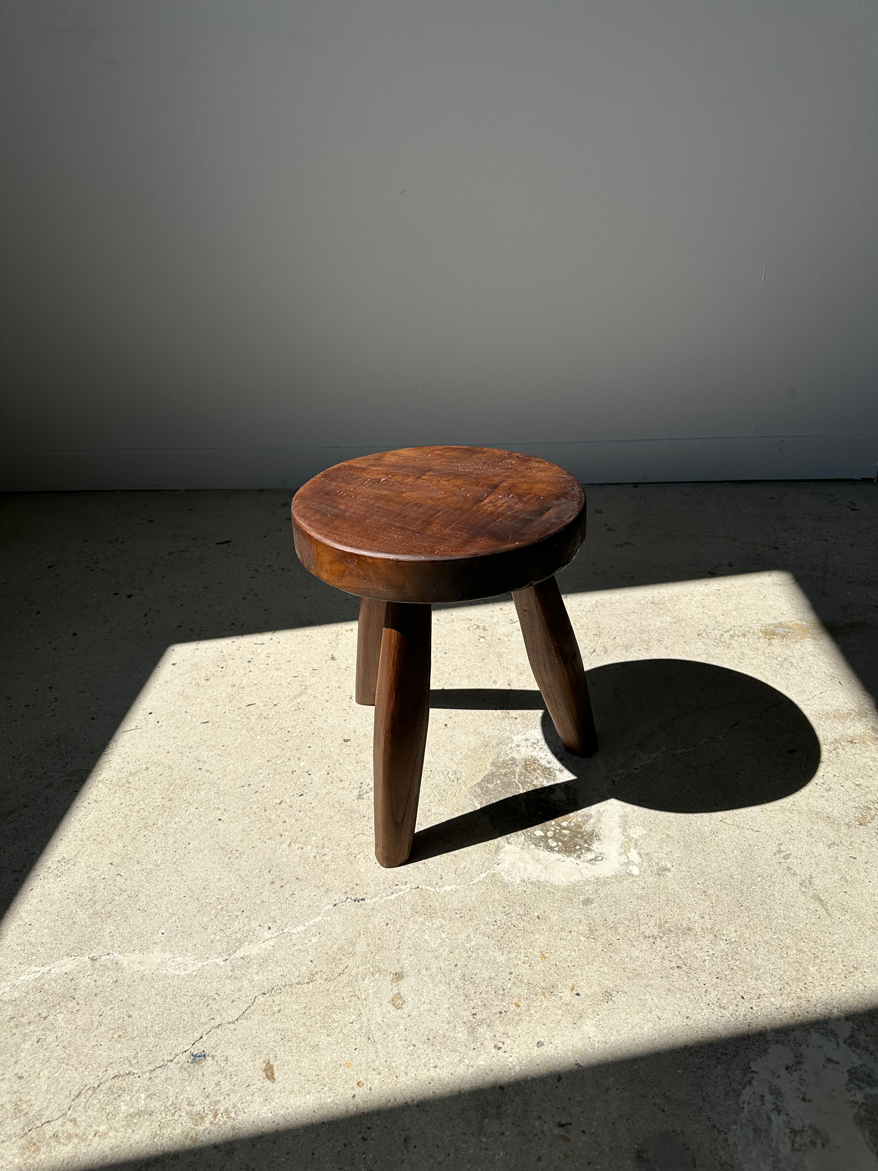 Brown solid wood stool flat circular seat