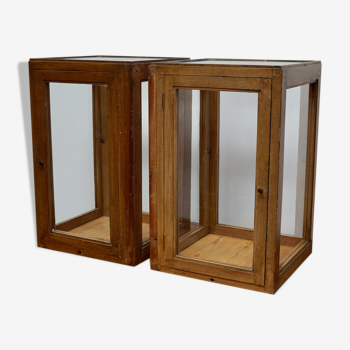 pair of faux oak shop display cabinets, circa 1920s