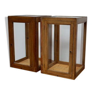 pair of faux oak shop display cabinets, circa 1920s